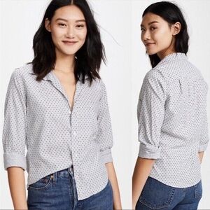 Frank & Eileen Barry Button Grey‎ Polka Dot Top Women’s Size Small
